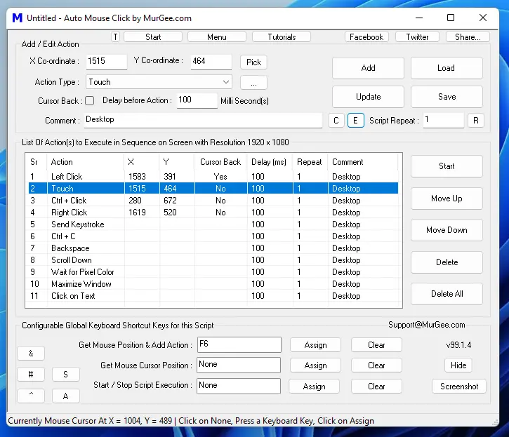 Auto Mouse Click Editor to view, add, and edit mouse clicks